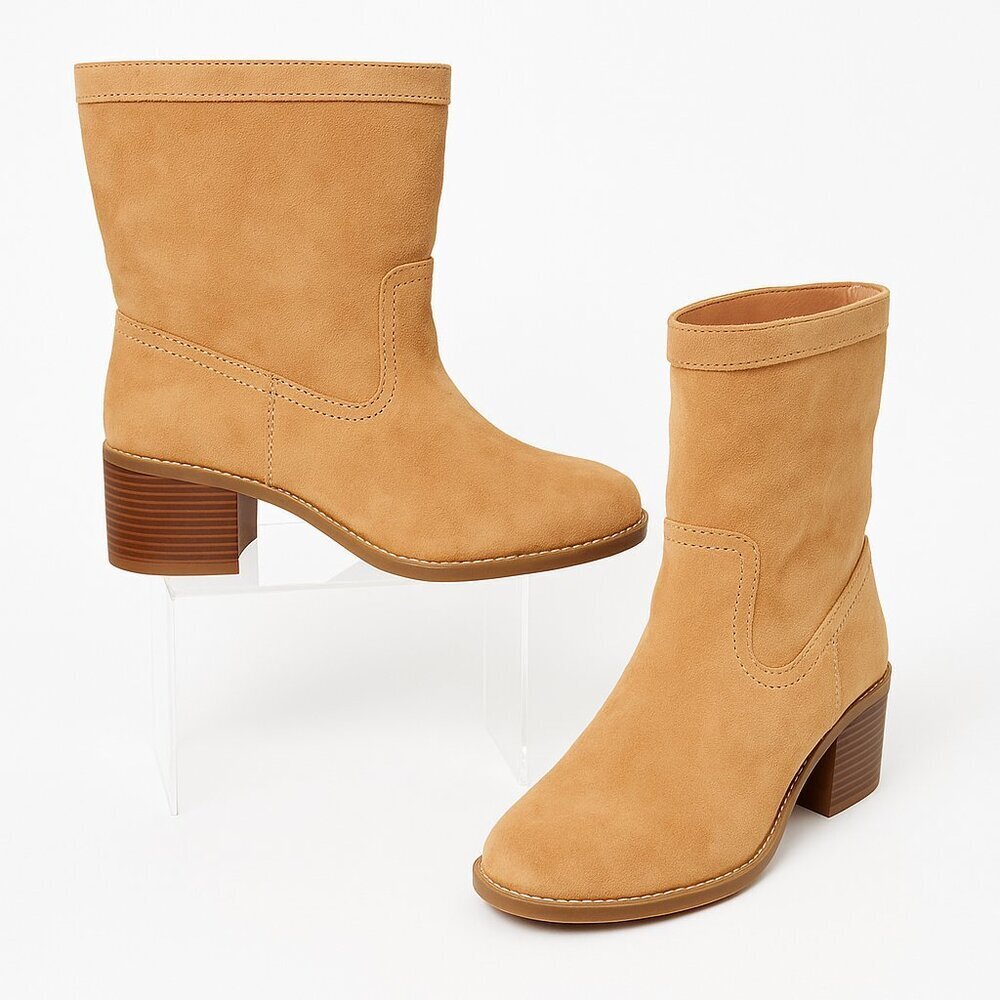 LOFT Tan Suede Mid-Calf Boots Women’s Size 9M Block Heel Pull-On Casual Western